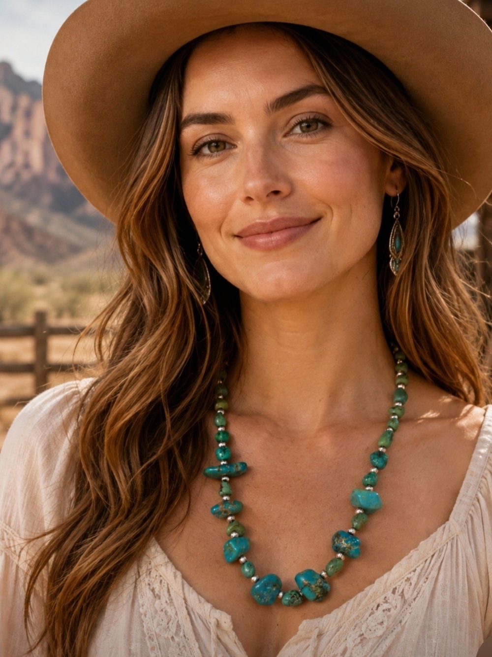 Artisan Crafted 20 Inch Turquoise Nugget Necklace Silvertone Accents